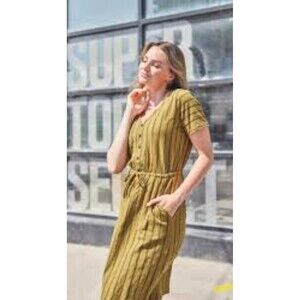 DownEast Green and Black Striped Sheath Dress Size XS 100% Cotton Natura…